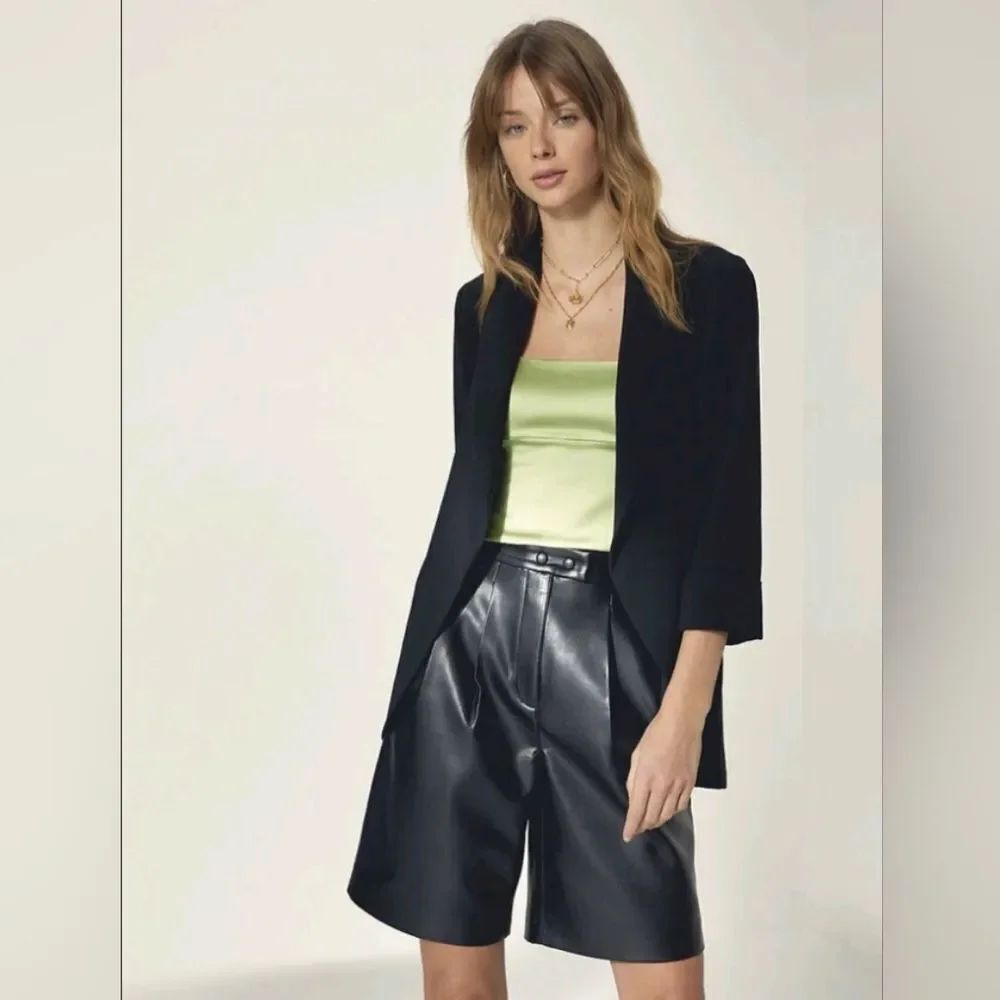 Wilfred Aritzia Black Chevalier Open Front Blazer Jacket - Cuffed 3/4 Sleeve - 0